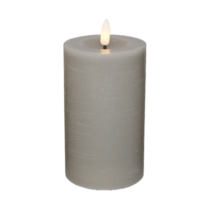 LED bloklys 7,5x10 cm grå 3D flamme