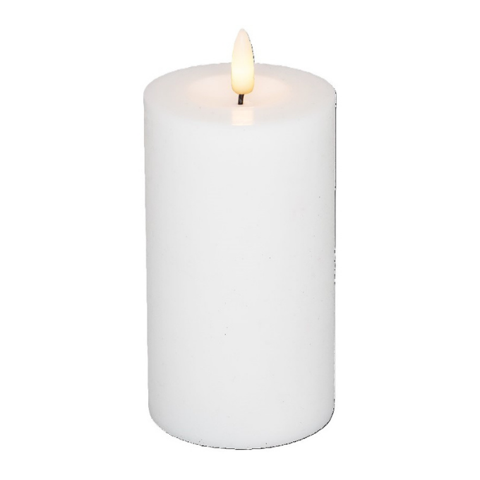 LED bloklys 7,5x10 cm hvid 3D flamme