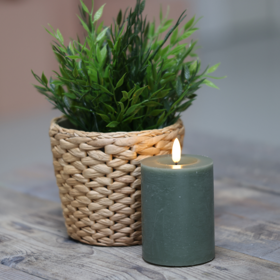 LED bloklys 7,5x10 cm grøn 3D flamme