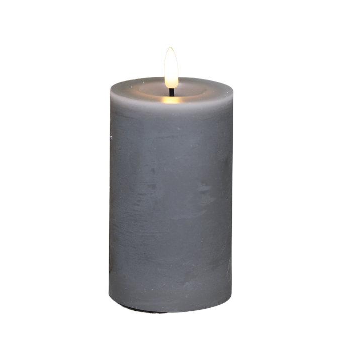 LED bloklys 7,5x12 cm grå 3D flamme