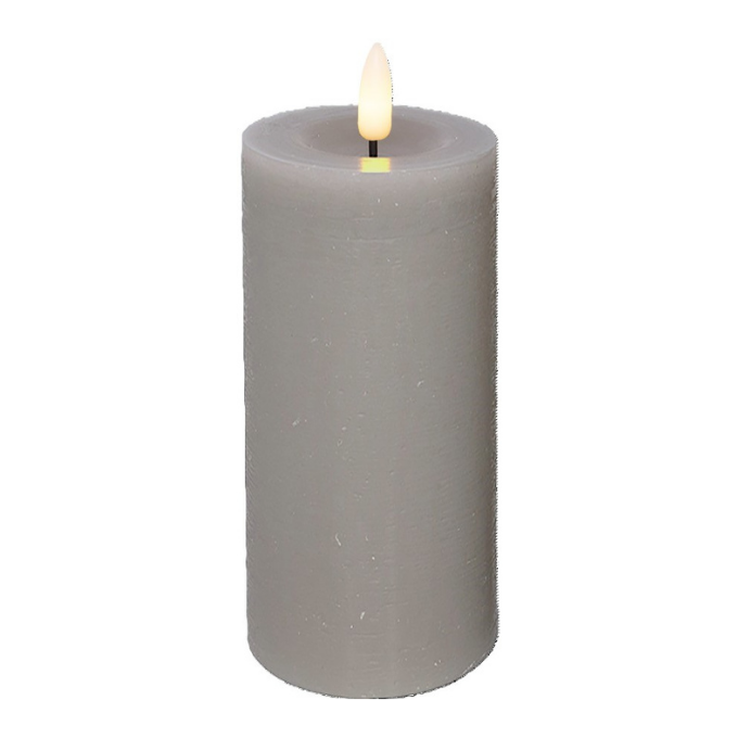 LED bloklys 7,5x15 cm grå 3D flamme