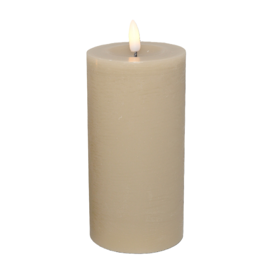 Sandfarvet LED-bloklys med 3D-flamme (Ø 7,5 x 15 cm)