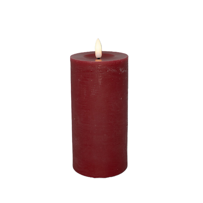 Rødt LED-bloklys med 3D-flamme (Ø 7,5 x 15 cm)