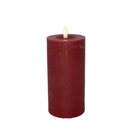 Rødt LED-bloklys med 3D-flamme (Ø 7,5 x 15 cm)