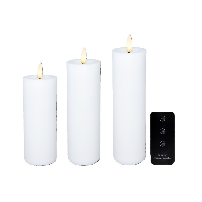 Hvide LED-bloklys med fjernbetjening (Ø 5 cm / 3-pak)