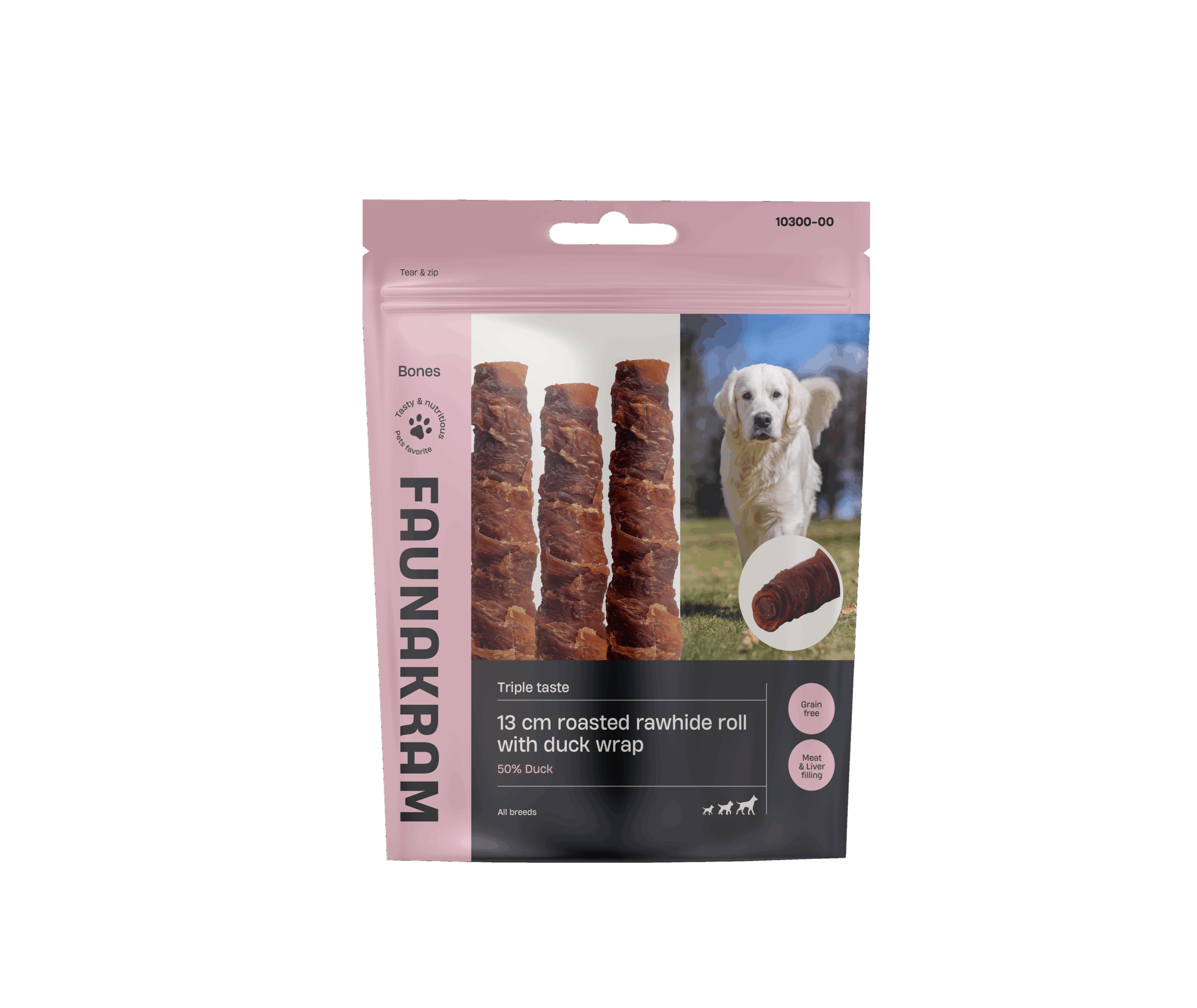 Faunakram Ristet Tyggerulle m. oksehud og and – 13 cm (170 g)