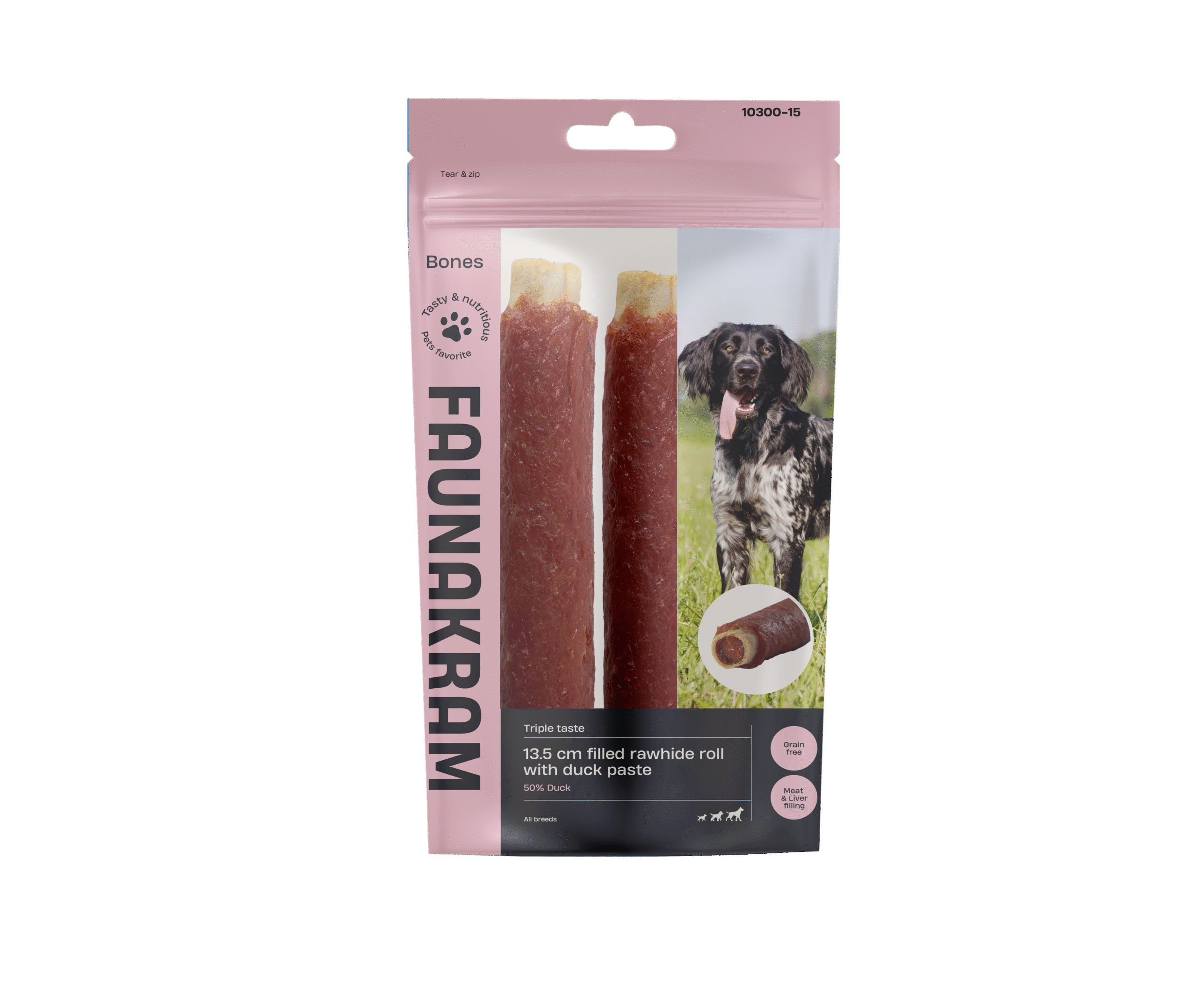 Faunakram fyldte råhudsruller med and (13,5 cm / 2 stk. / 170 g)